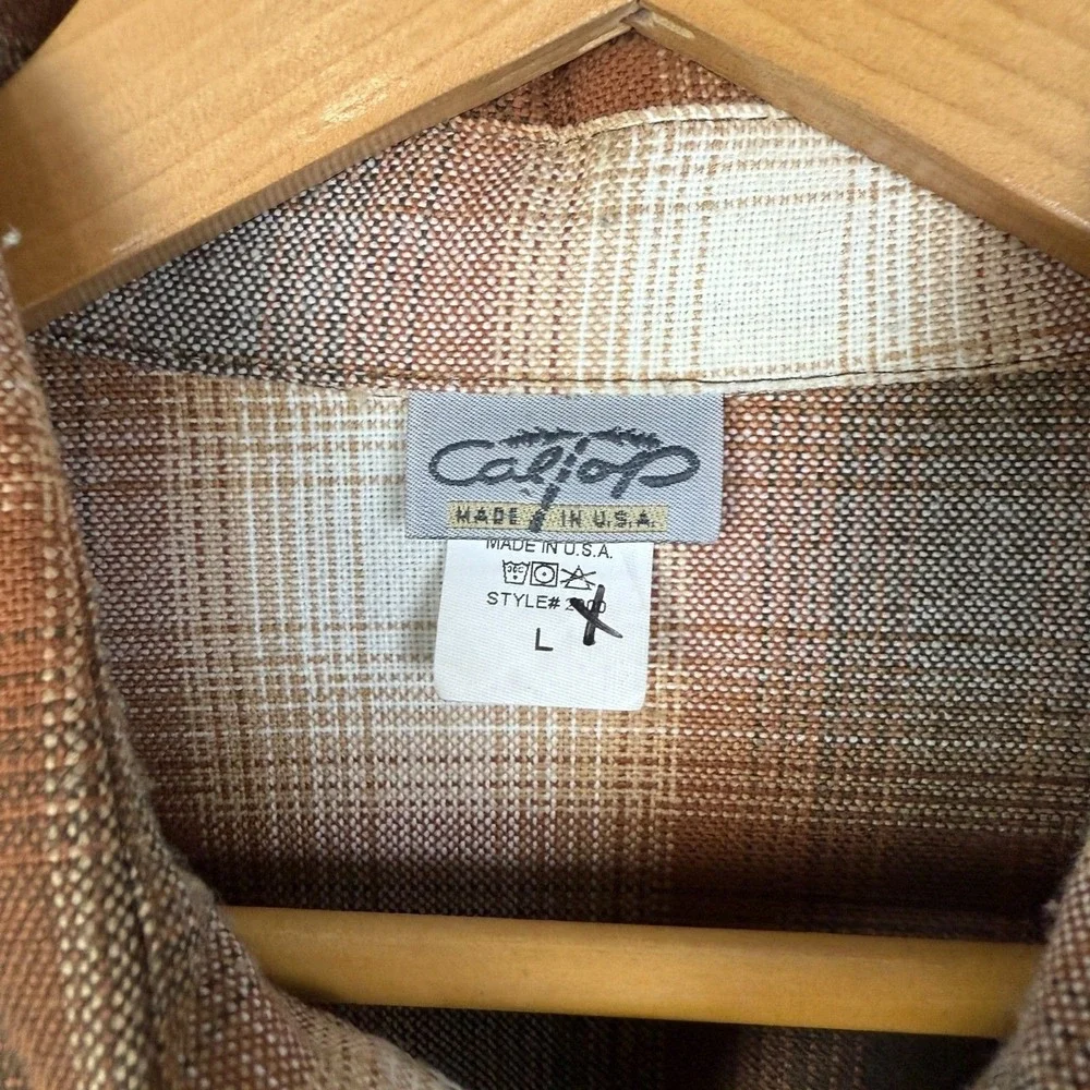 CalTop Plaid Flannel Shirt L Caramel Brown Acrylic Long Sleeve Streetwear 2000